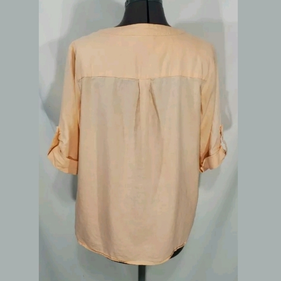 Sandro Linen Blend Henley Top Plus Size 1X Peach - Picture 4 of 8